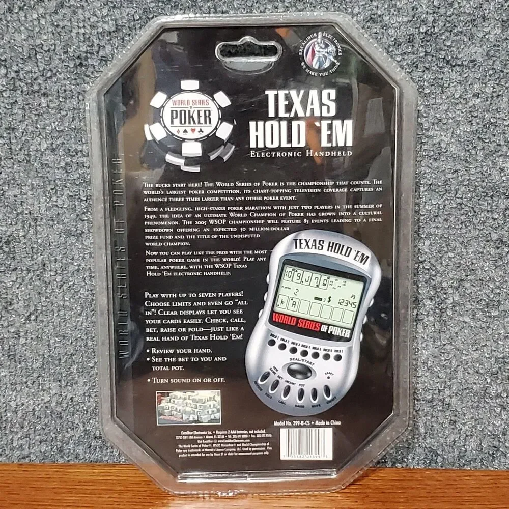 New TEXAS HOLD EM Electronic Handheld Game World Series of Poker Travel Size